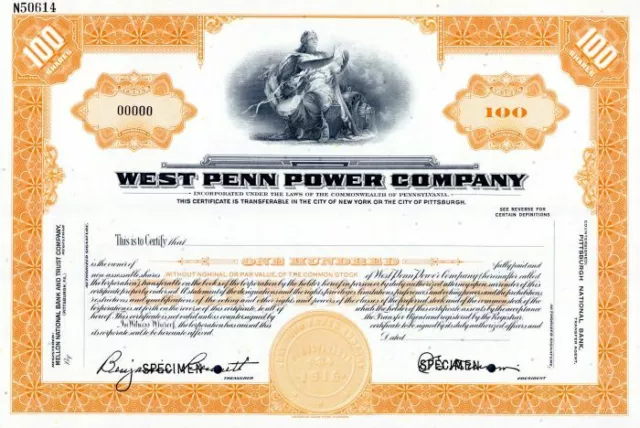 West Penn Power Co. - Specimen Stock Certificate - Specimen Stocks & Bonds