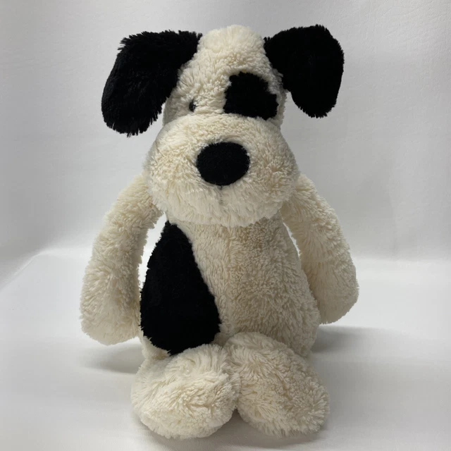 JELLYCAT BASHFUL PUPPY Dog Plush Black White Cream Stuffed Toy 12 Inch