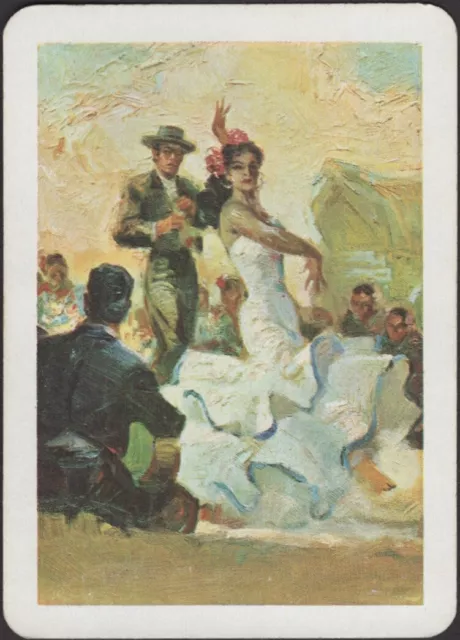 Playing Cards Single Card Old Vintage Wide  FLAMENCO DANCE COUPLE Girl Man Art G