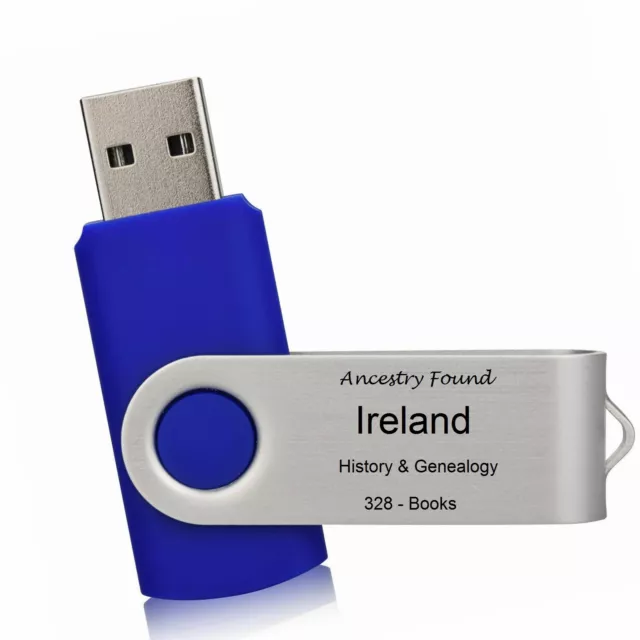 IRELAND -  History & Genealogy - 328 Books on FLASH DRIVE USB - Family Records