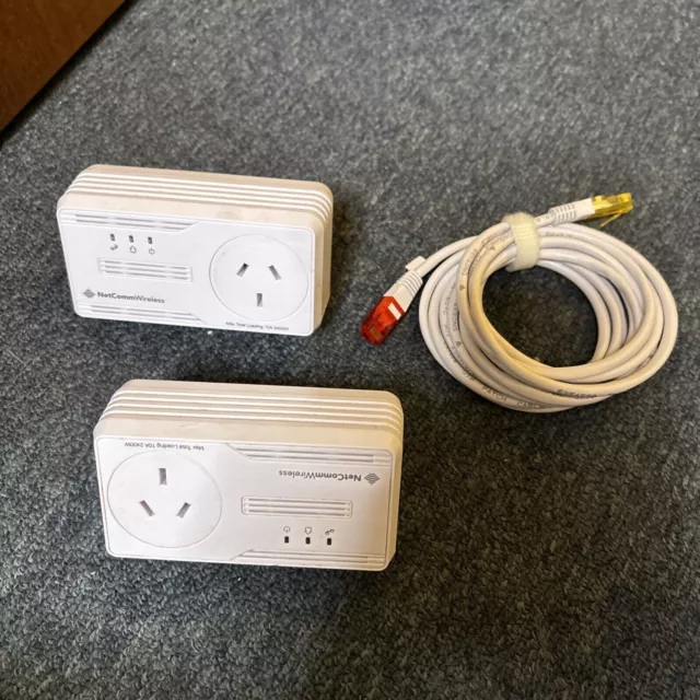 2x NetComm Wireless NP205 Powerline Adapters With AC Pass-Through