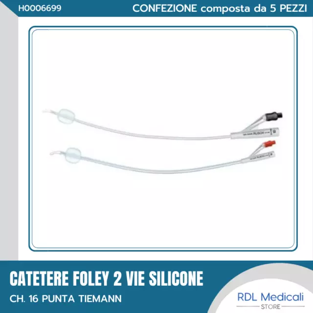 CATETERE SILICONE PUNTA TIEMANN FOLEY CH 16 - Confezione da 5 pezzi