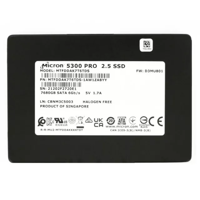 Micron 5300 Pro 7.68TB 2.5'' SATA 6Gb/s MTFDDAK7T6TDS Solid State Drive