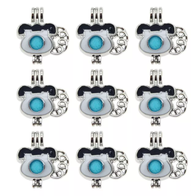3Stk Silber Emaille Metall Telefon Geformt Schmuck Medaillon Anhänge Charm Kunst