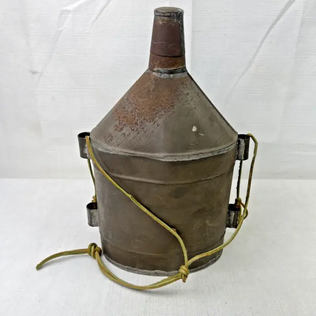 Vintage Coal Miners Tin Metal Canteen Water Flask Handmade with Leather Strap