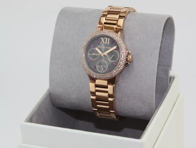 New Authentic Michael Kors Petite Camille Rose Gold Crystals Womens Mk6983 Watch