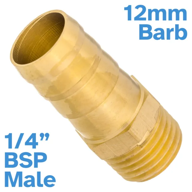Brass 12mm Barb Hose - 1/4" BSP Male Threaded Pipe Fitting Tail Connector Thread