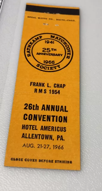 1966 Allentown PA Rathkamp Matchcover Society Hotel Americus Pennsylvania