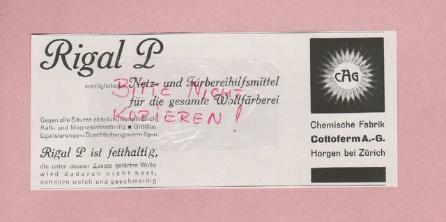 HORGEN ZÜRICH, Werbung 1931, Cottoferm AG Chemische Fabrik Rigal P