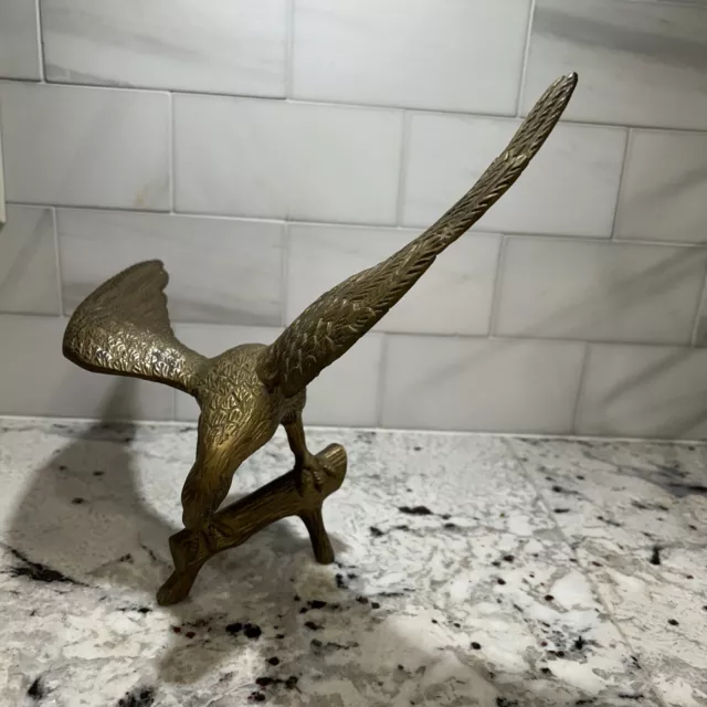 Vintage Brass Eagle On Tree Branch