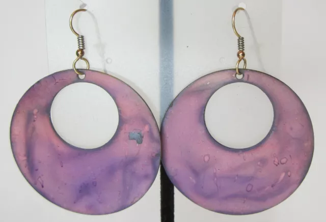 NEW 2.25" long Purple Dangle Circles Hook Pierce Earrings Brass Clad Unmarked