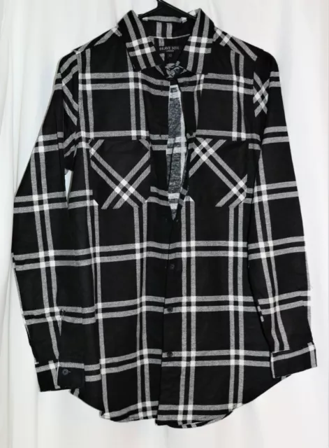 Brave Soul XS Checked Brushed 100%Cotton Relaxed New ButtonUp Long Shirt nwot 2