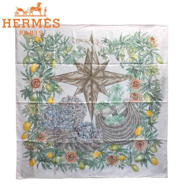 Hermes Scarf Silk Passiflores Passion Flower Light Gray Multi 22M Women 35x35in Hermes Scarf Silk Passiflores Passion Flower Light Gray Multi 22M Women 35x35in