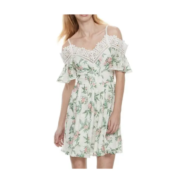 DISNEY PRINCESS $48 Floral Lace Cold-Shoulder Dress Juniors XS