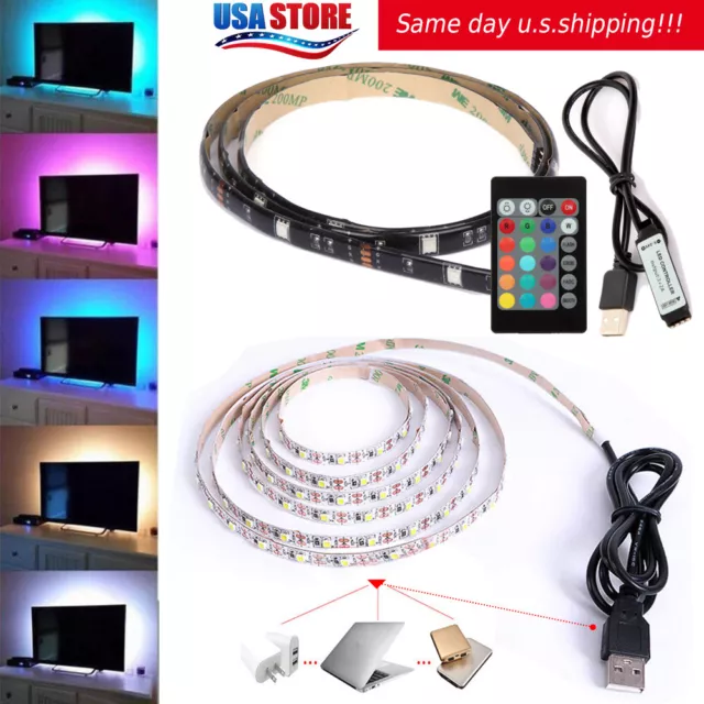 5V 5050 60SMD/M RGB LED Strip Light Bar TV Back Lighting Kit+USB Remote Control