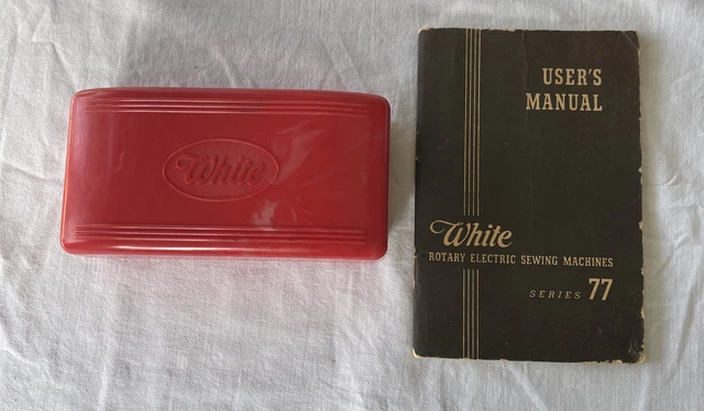 ANTIQUE WHITE Rotary Electric SEWING Machine PARTS in Original RED Plastic Box