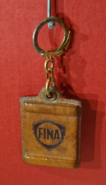 Original alter FINA ÖL BENZIN TANKSTELLE Leder Schlüsselanhänger Rarität