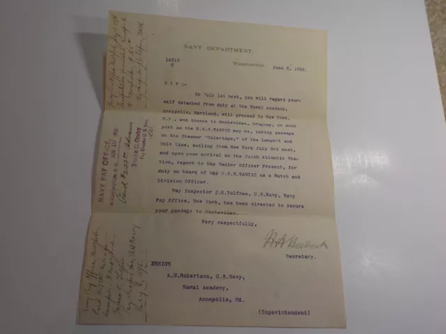 Indian Wars Letter 1896 Concepcion Argentina Montevideo Uruguay U.S.S. Yantic