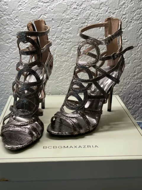 Pewter Women's Prom / Wedding Heels Strappy Sandals BCBG maxazria Size 7M 