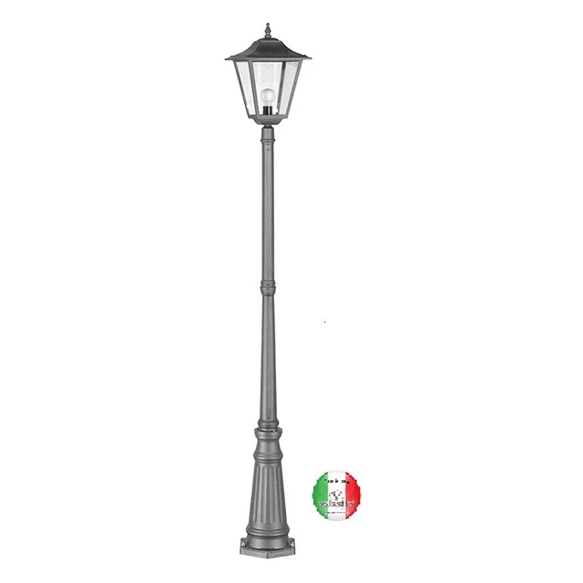 Lampada da esterno lampada da terra, moderna, casa di campagna, aspetto legno, vetro fumé, acciaio inossidabile, nero, opaco, E27, LxLxA 14,5x9x50 cm