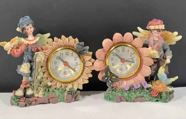 2 Clocks Analogue Time Alarm Boy Girl Flowers Butterfly Garden Ticks WORKS VIDEO