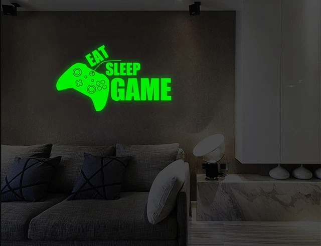 Luminous Eat Sleep Game Wall Stickers Kids Child Bedroom Lounge Decals UK 50q