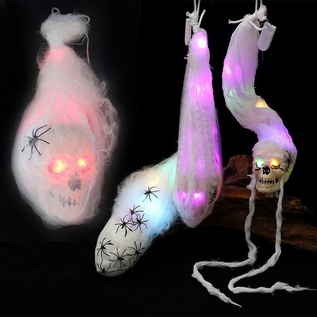 Glowing Skull Ghost Light Halloween Decorations Horror Spider Hanging Ornament.