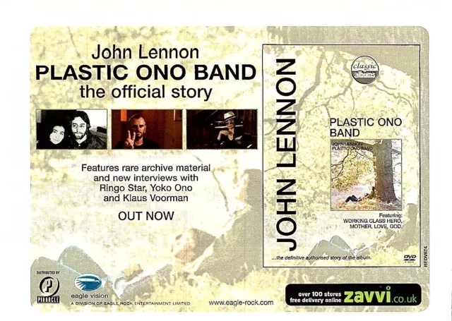 (Moj15) Magazin Werbung 5X9" Joh Lennon Kunststoff Ono Band Offizielle Geschichte Dvd