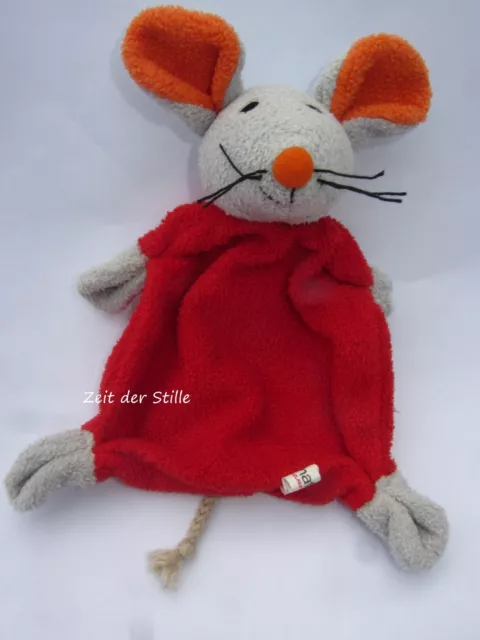 SCHAFFER Schmusetuch Kuscheltuch Maus rot grau orange mit Rassel klein :)