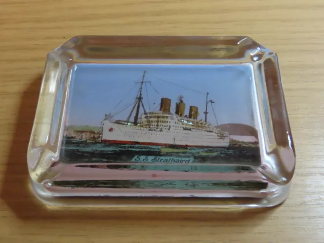 BP158:  Vintage Cruise Ship - British India - S.S Strathaird - Glass Ashtray