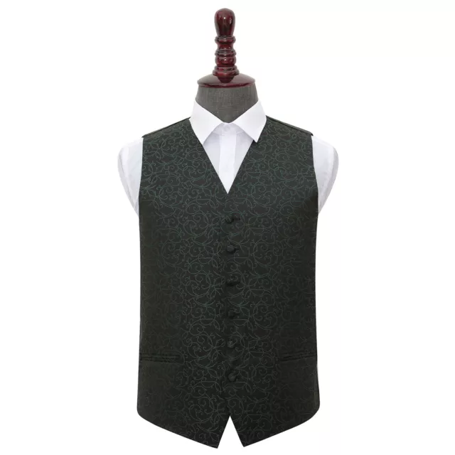 Black Green Mens Waistcoat Woven Swirl Patterned Formal Wedding Vest by DQT