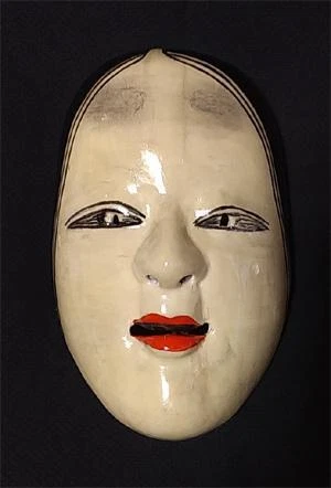 Komote Japanese Mask Wood Carving White Height 15cm Lacquer Traditional Culture