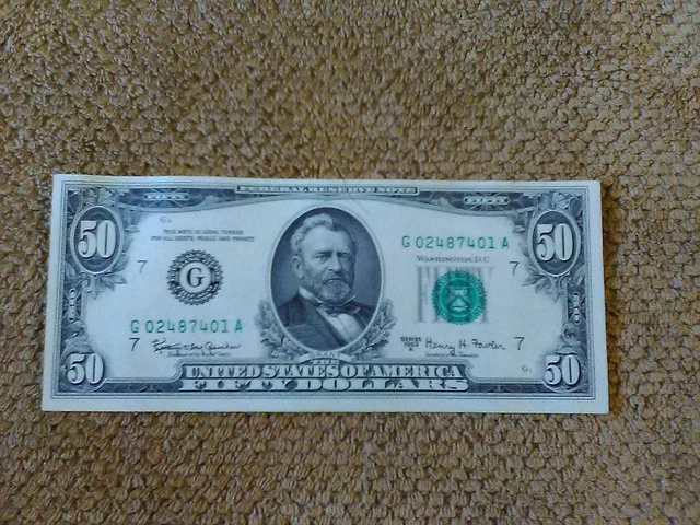 1963 Series A $50 Fifty Dollar Note, Crisp, Very Nice, Au+/Au++, Chicago-Issued
