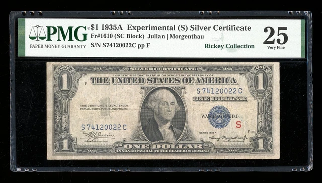 DBR 1935-A $1 Silver Experimental (S) Fr. 1610 PMG 25 Serial S74120022C