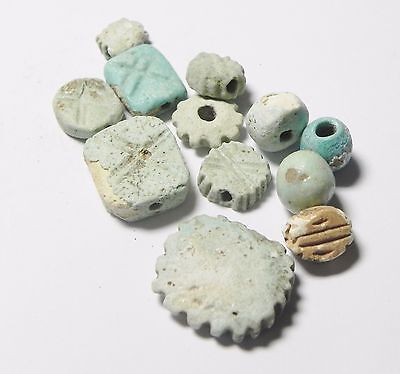 Zurqieh -Af478- Ancient Egypt - Lot Of 9 Faience Beads.1400 B.c