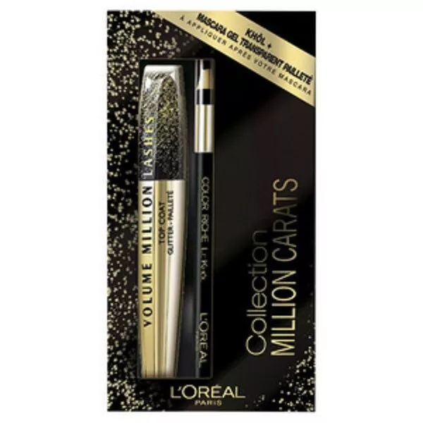 L Oreal Box Mascara Million Eyelash Top Coat Glitter + Khol Black