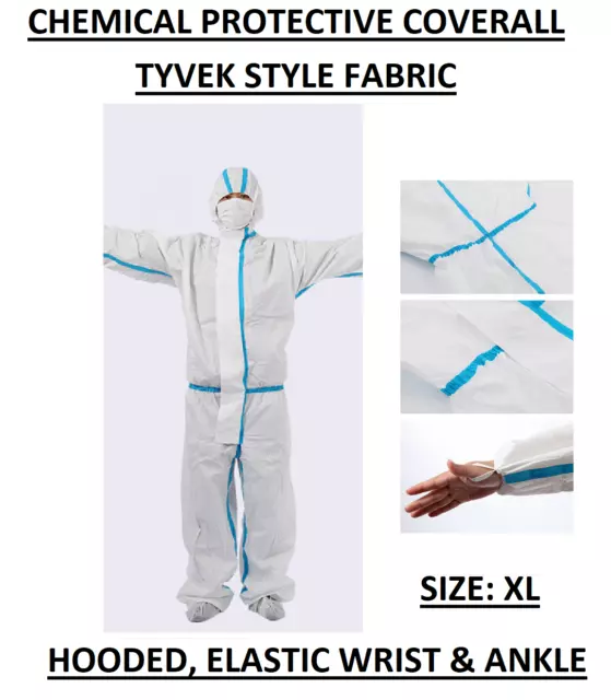 (760) XL Chemical Protective Coverall TYVEK Safety Suits Hooded Taped Seam