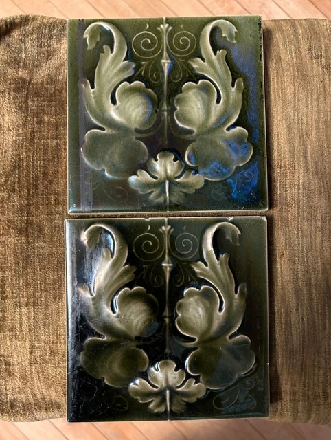 Pair KENSINGTON ART NOUVEAU MAJOLICA CERAMIC TILES