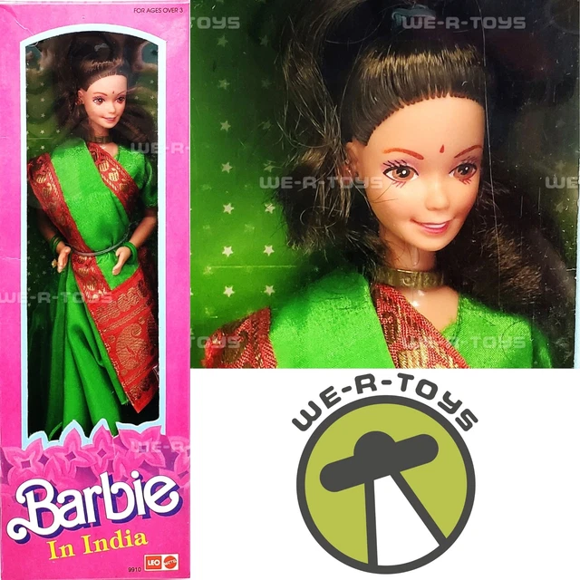 BARBIE IN INDIA Doll Green and Red Saree Foreign Leo Toys Mattel 9910