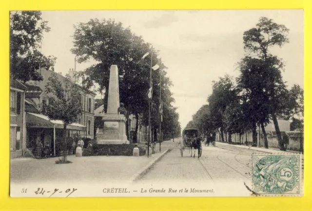 cpa Vue Rare FRANCE 94 - CRÉTEIL (Val de Marne) La Grande Rue et le MONUMENT