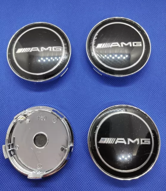 LOT 4 Caches Moyeu Emblème Mercedes AMG  Logo Jantes Centre Roue Noir 60 mm 2