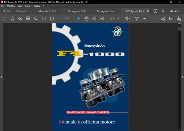 Manuale Officina MV Agusta F4 1000 S-S 1+1 Tamburini manuale motore 2005 Ita PDF