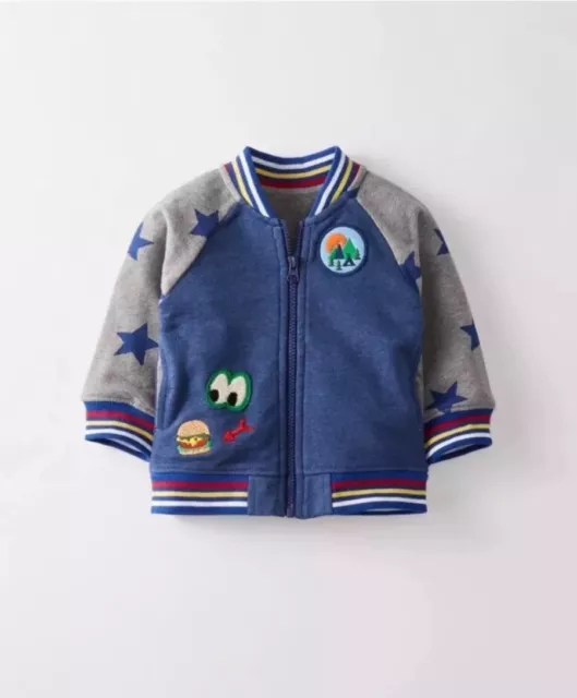 Hanna Andersson Bomber Varsity Jacket Boys 75 Blue Coat Dragon Patch Toddler