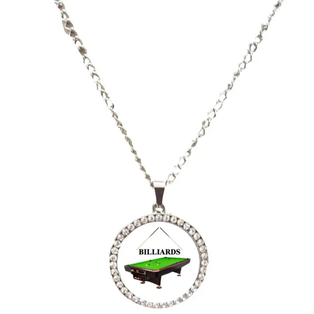 Billiards Cue Pool Sport Silver Colour Necklace With Diamante Pendant + Box