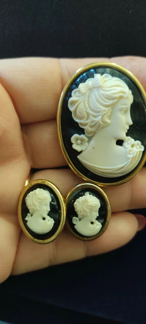 Broche Vintage Losange Noir Et Nacre Couleur Or Fantaisie - Réf 569 - Occasion Bon état