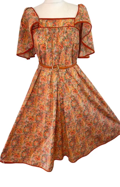 Vtg 70s Skiff & Hawkins Cape Sleeve Liberty Hippie Dress S 8 10 Prairie Smock 3