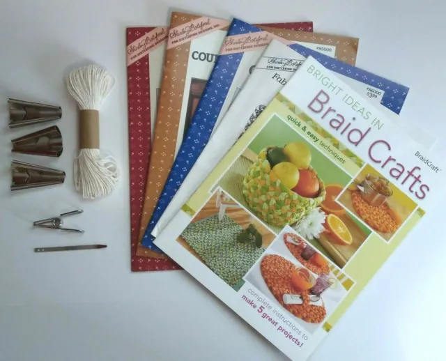 Deluxe BraidCraft rug braiding Starter Kit: cones clamp lacing needle 5 booklets