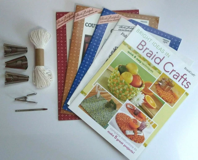 Kit de inicio de trenzado de alfombras de lujo BraidCraft: aguja de cordones abrazadera de conos 5 folletos