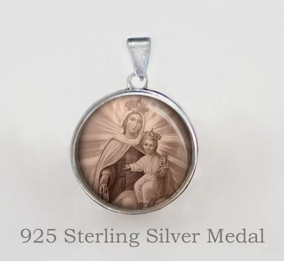 925 Sterling Silver Our Lady Of Mount Carmel (Virgen Del Carmen) Pendant With Cubic Zirconia Accents - View #11