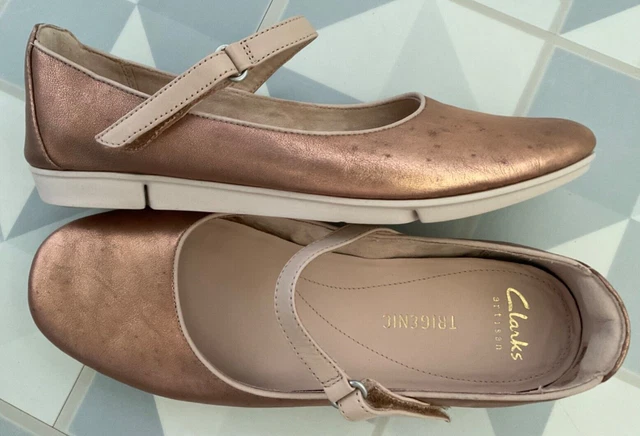 CLARKS TRIGENIC BRONZE gold leather tan strap Tri Axis Mary Jane pumps shoes 6.5 19.00 PicClick UK
